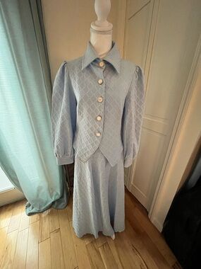 SHEIN Light Blue 2-Piece Set Dress Long Sleeve Crop Top + Midi Skirt Size S